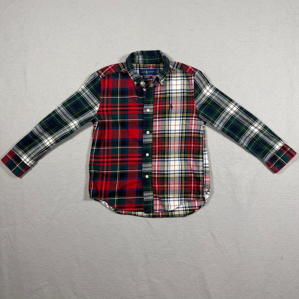Ralph Lauren Boys Performance Mixed Plaid Button Down Shirt 6 Multi Patchwork